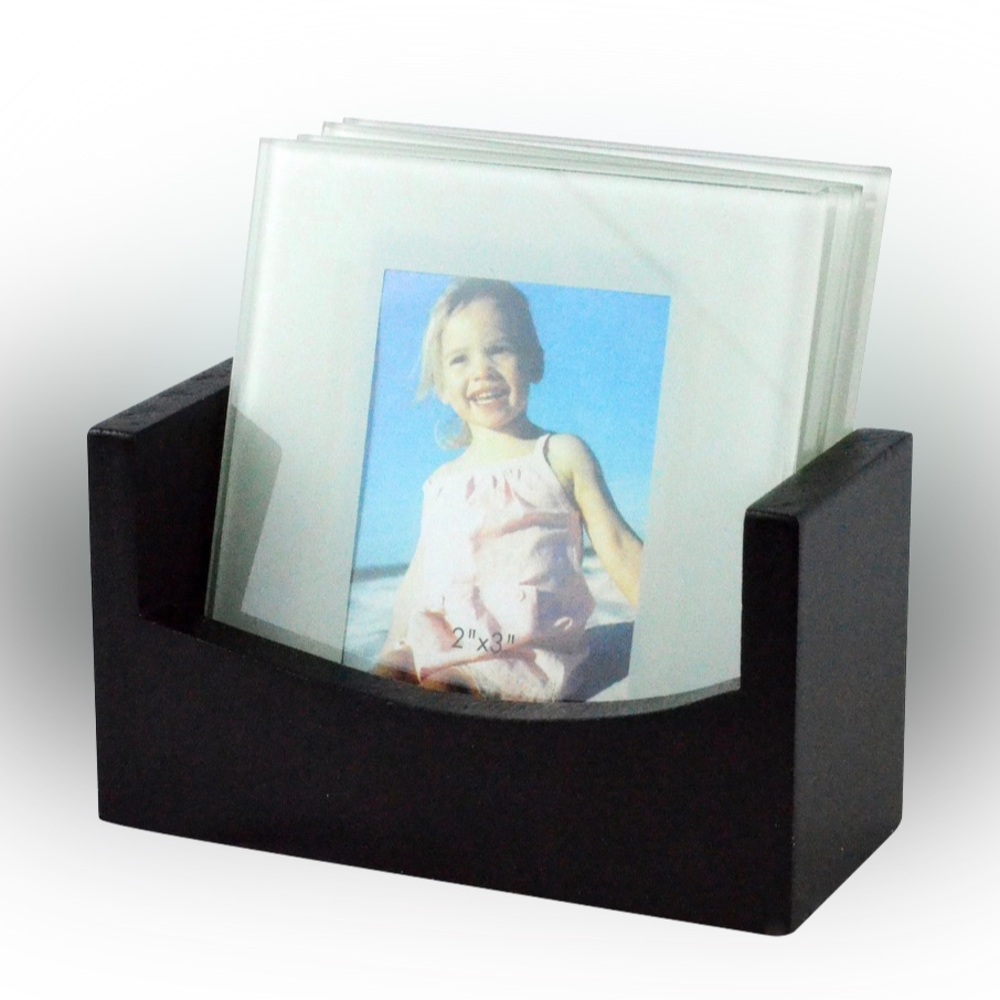 NIB Glass Photo Coasters Set – 2x3 Display – Holder Missing – Box Damaged